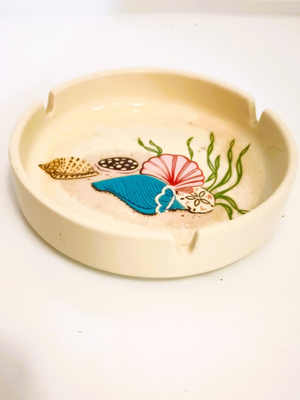Down East Craft Ocean Shells Ashtray Vintage Round Ceramic Beach